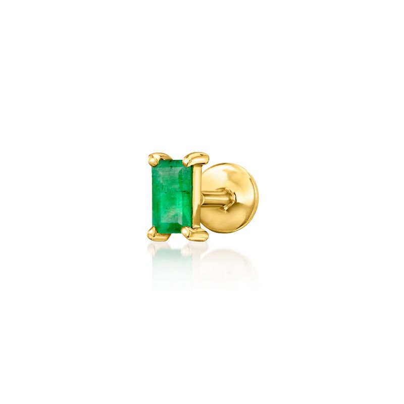 Pure Collection by Ross-Simons Baguette Emerald-Accented Single Flat-Back Stud Earring in 14kt Yellow Gold
