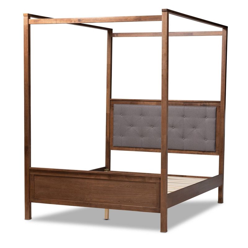 King Natasha Fabric Upholstered Wood Platform Canopy Bed: Baxton Studio Four Poster Bedroom Furniture