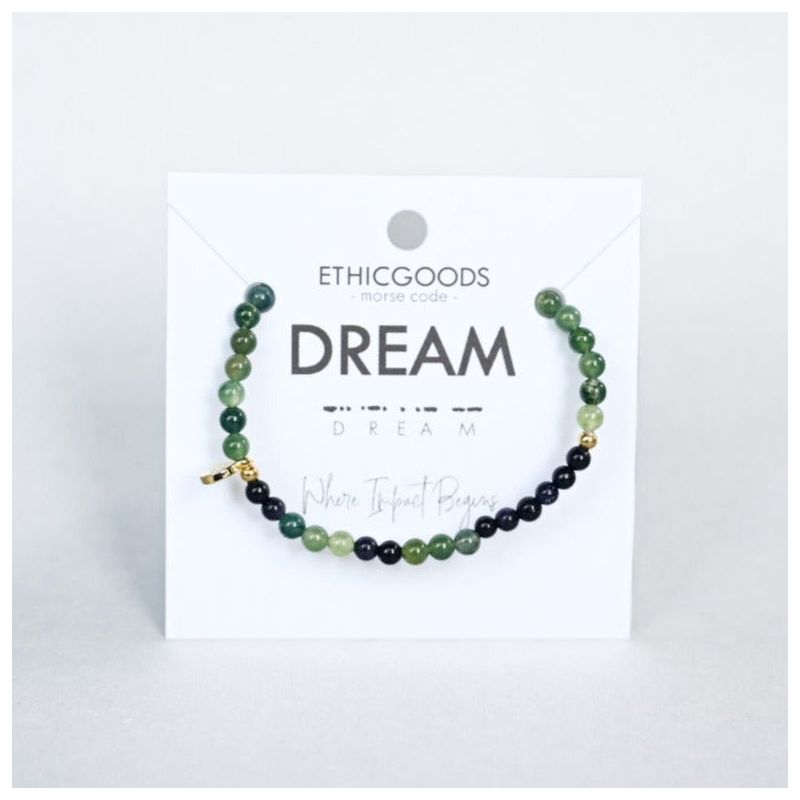 Morse Code Bracelet: DREAM | Blue Sandstone & Moss Agate - ETHIC GOODS