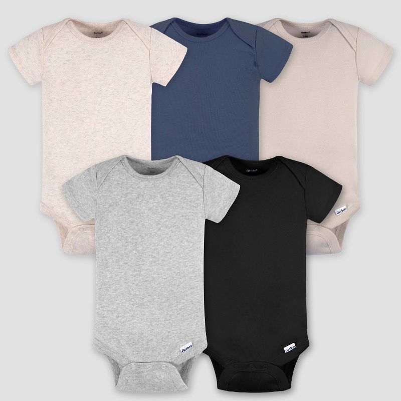Gerber Baby 5pk Short Sleeve Onesie - Cream 3-6M: Cotton Knit Bodysuits, Pullover & Crotch Snap
