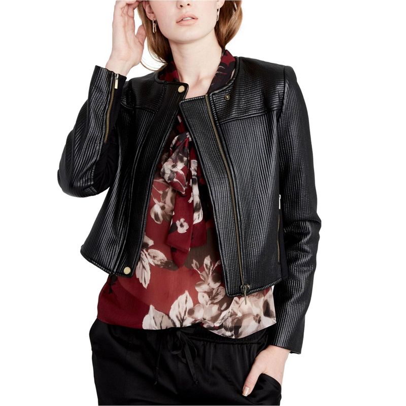 Rachel Roy Womens Quilted Motorcycle Jacket, black, 6