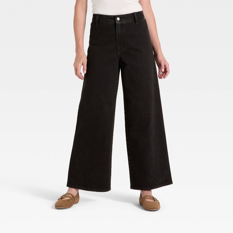 Women's High-Rise Sailor Wide Leg Ankle Jeans - Universal Thread™ Black 16 Long
