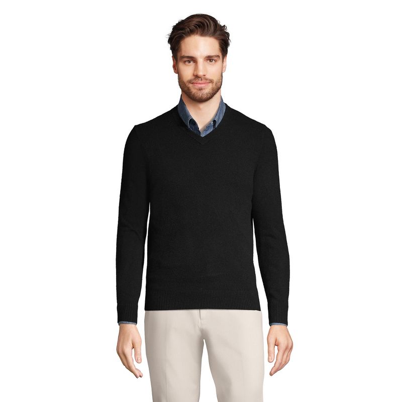 Lands' End Men's Fine Gauge Cashmere V-neck Sweater - X Large - Black