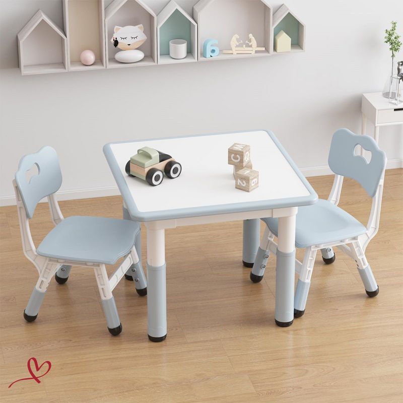 Kids Table and 2 Chairs Set w/Graffiti Desktop Height Adjustable Toddler Table and Chairs Set for Reading Drawing, Playing, Eating