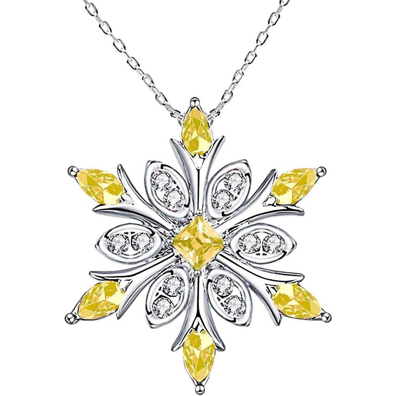 925 Sterling Silver Snowflake Pendant Necklace with Blue Crystals, Collarbone Chain Yellow