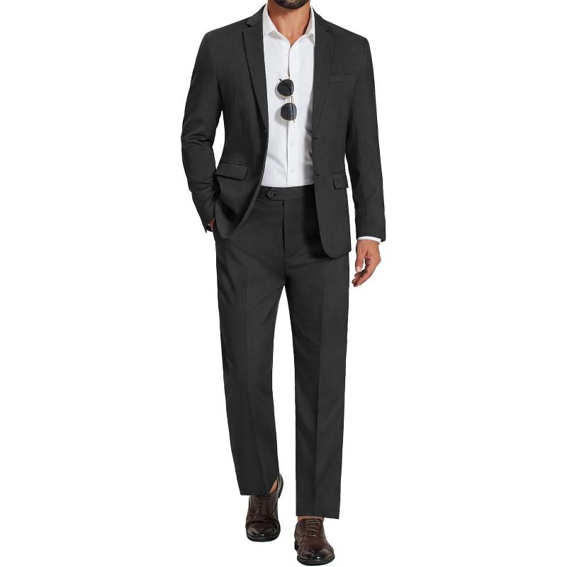 COOFANDY Men's 2 Piece Suits Classic Fit Suit Set 2 Button Blazer Jacket and Dress Pants for Wedding Business Prom Black XL