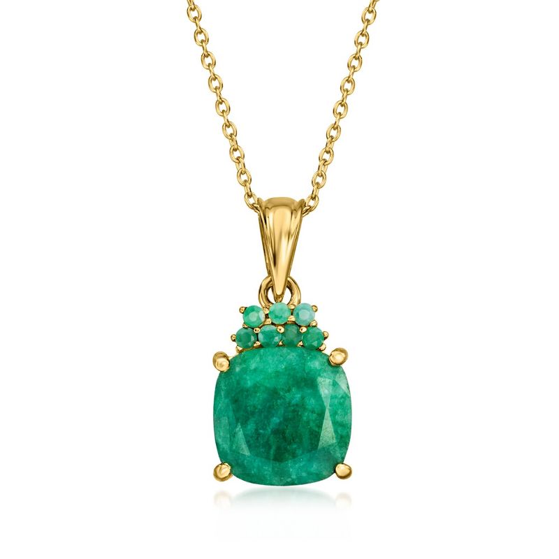 Ross-Simons 5.70 ct. t.w. Emerald Pendant Necklace in 18kt Gold Over Sterling Size 18