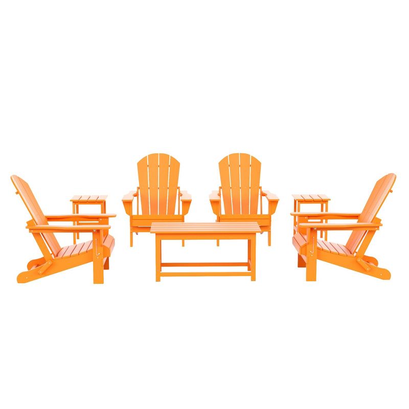 WestinTrends 7 Piece Set Outdoor Folding Adirondack Chairs with Coffee Table Side Table, Orange