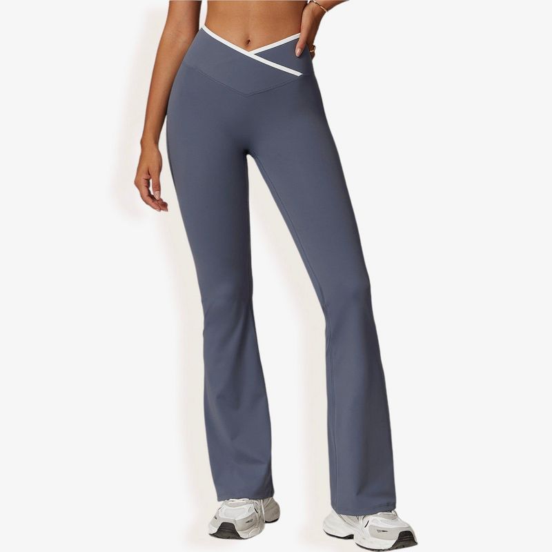 Anna-Kaci Active Women's High Waist Crisscross Yoga Pants Flare Leg for Active and Casual Wear- Large, Gray