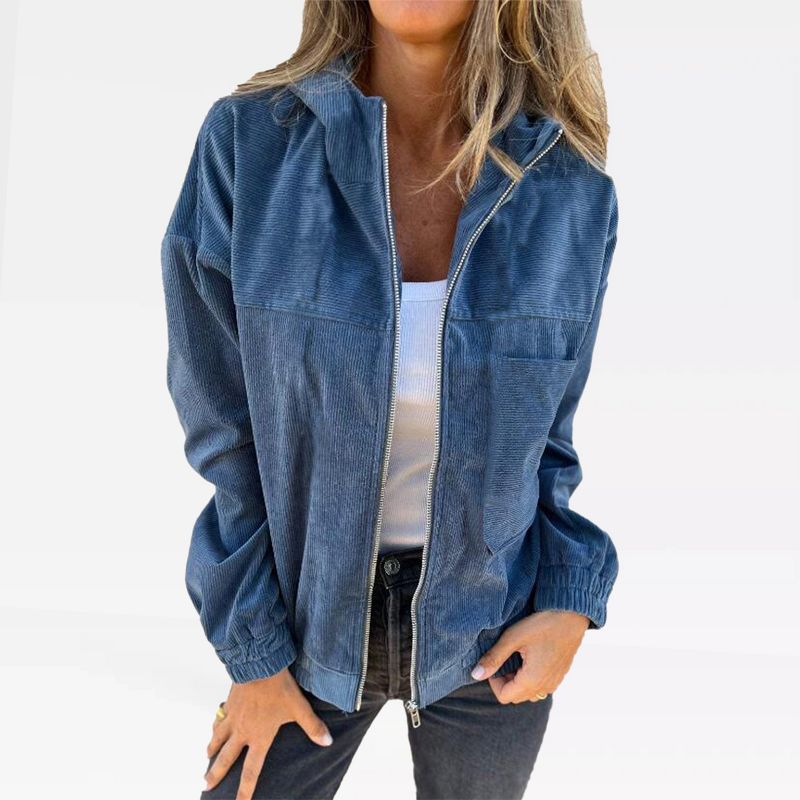 Womens Zipper Corduroy Jackets with Pockets Fall Hooded Jackets Zip Up Shacket Coat Textured Outwear Fall Fashion Outfits