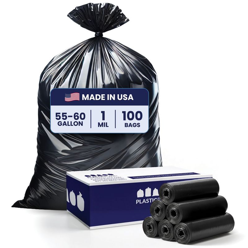 Plasticplace 55-60 Gallon Heavy Duty Trash Bags, Black (100 Count)