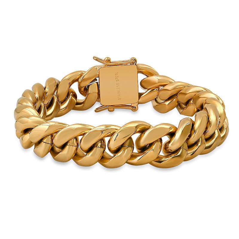 Steeltime Men's 18k gold plated stainless steel heavy cuban link chain bracelet