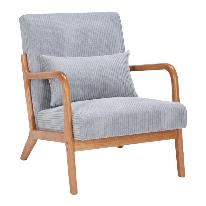 Tiramisubest Mid Century Accent Chair Rubber Wood Frame Chair Upholstered Armchair Minimalist Living Room Furniture, Light Gray