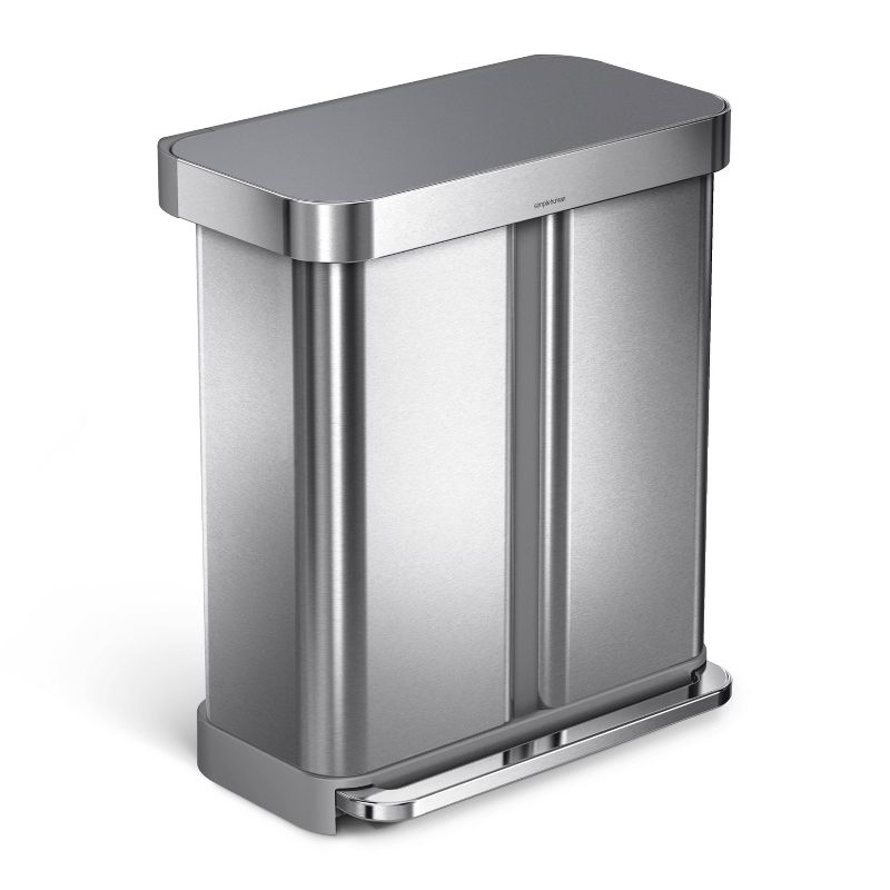 simplehuman 58L Rectangular Dual Compartment Recycling Step Trash Can Gray