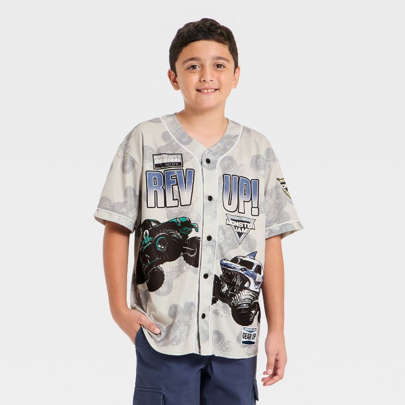 Boys' Monster Jam Baseball Jersey - Gray S