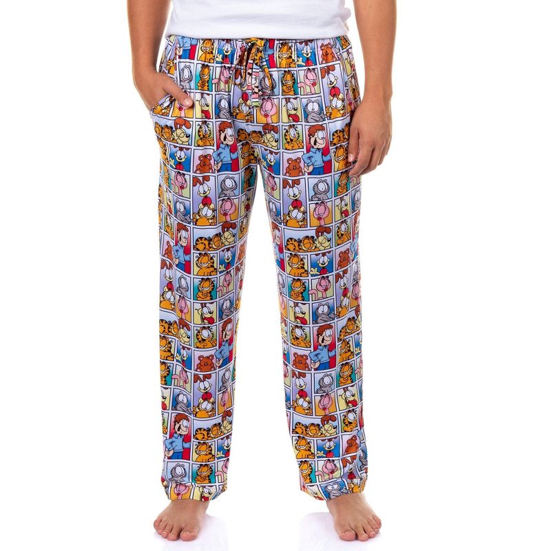 Garfield Cat Men's Comic Squares Characters Pajama Pant Loungewear Sleepwear (Large)