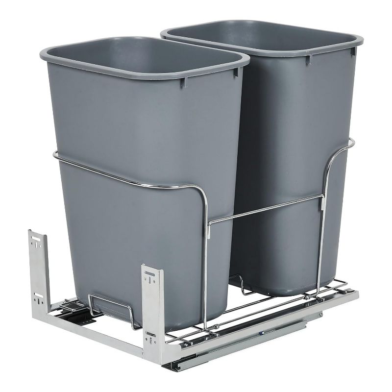 Pull Out Trash Can Under Cabinet , Dual Bin Under Sink Garbage & Recycling Combo with Quiet Steel Slides,2*25QT,Gary