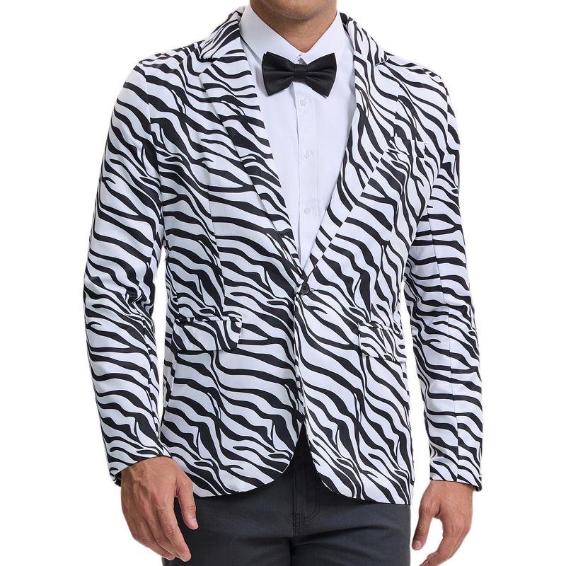 INSPIRE CHIC Men's Slim Fit Peak Lapel One Button Party Animal Printed Blazers Zebra Print Small