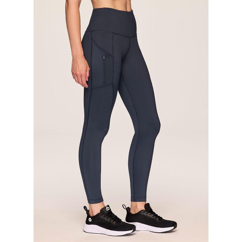 RBX Active Women's Fleece Lined Quick Drying Full Length Workout/Hiking Legging with Tech/Zipper Pocket - Dark Blue,L