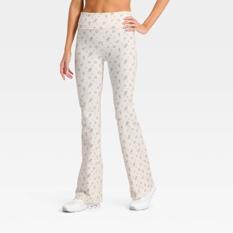 Women's Cotton Balance Cotton Spandex Blend High-Rise Foldover Flare Leggings - All In Motion™ Cream S