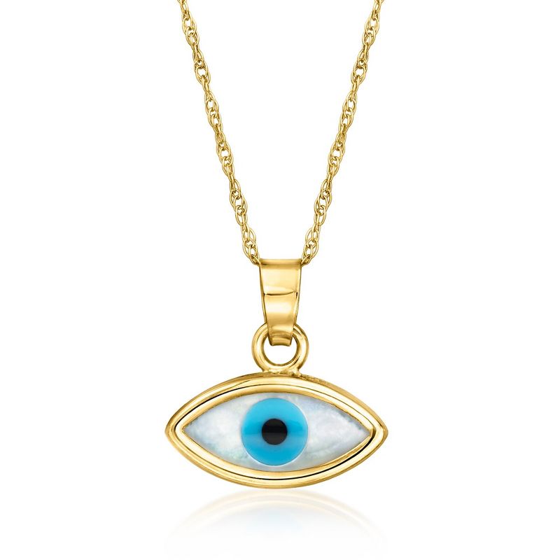 Pure Collection by Ross-Simons Multicolored Mother-Of-Pearl Evil Eye Pendant Necklace in 14kt Yellow Gold Size 18