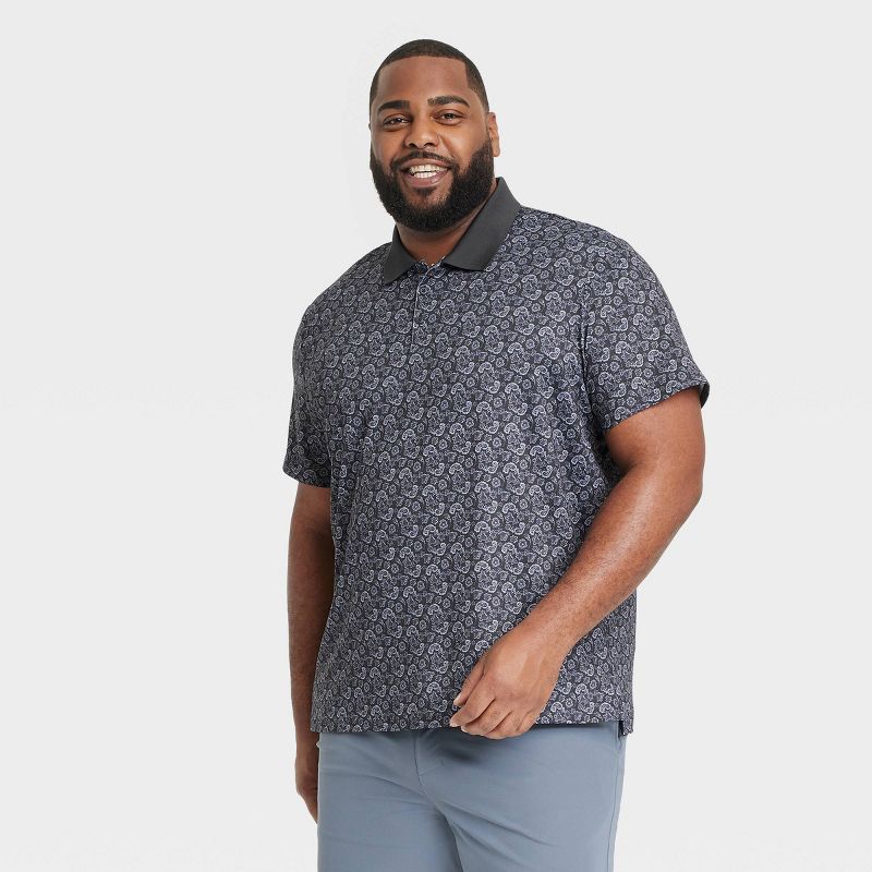 Men's Big & Tall Textured Polo Shirt - All In Motion™ Black Paisley 2XL: Recycled Polyester, Loose Fit