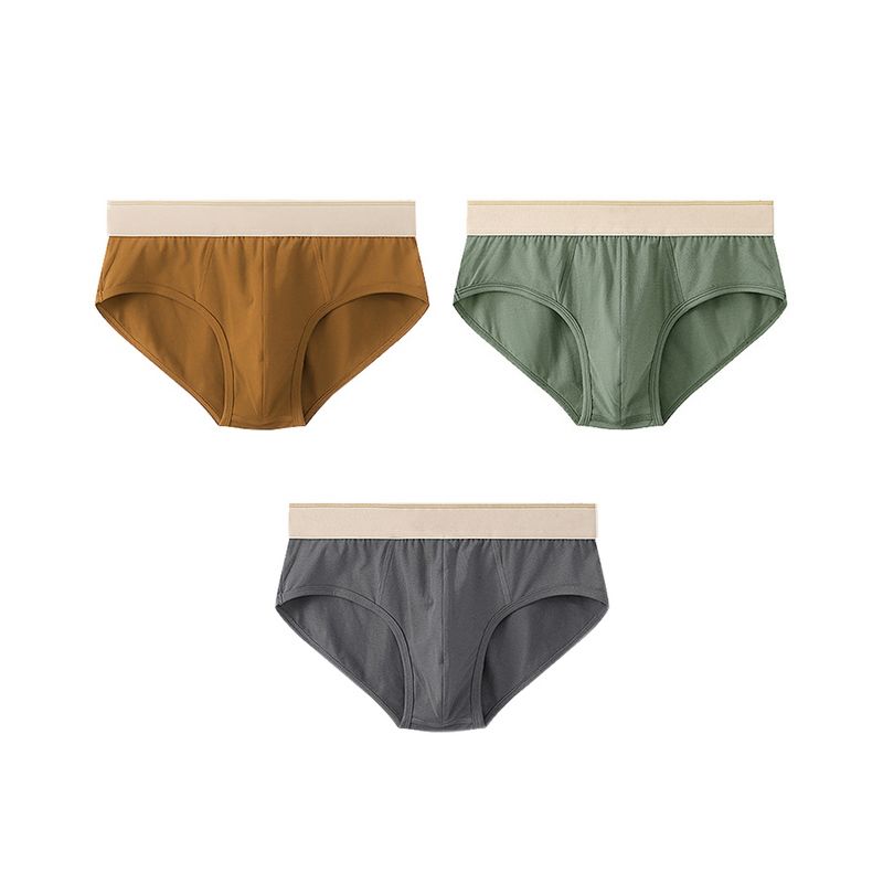 INSPIRE CHIC Men's Elastic Waist Comfortable Breathable Solid Knitted Briefs 3 Packs 38 1 Brown 1 Green 1 Dark Gray
