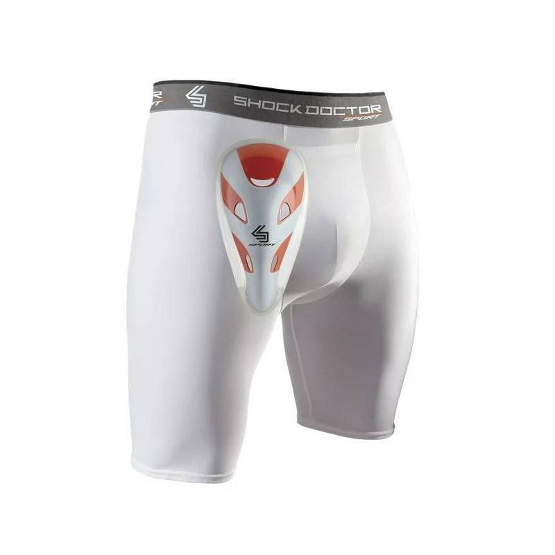 Shock Doctor Compression Shorts with Protective Cups Adult M - White: Knit Athletic Underwear
