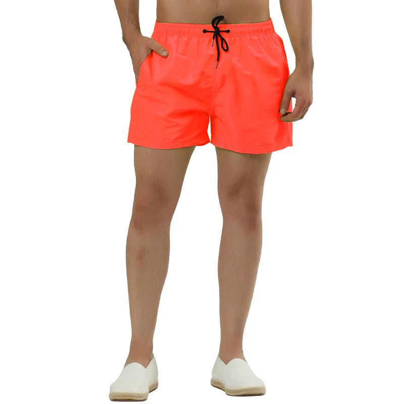 TATT 21 Men's Summer Solid Color Mesh Lining Swimming Board Shorts Orange 32
