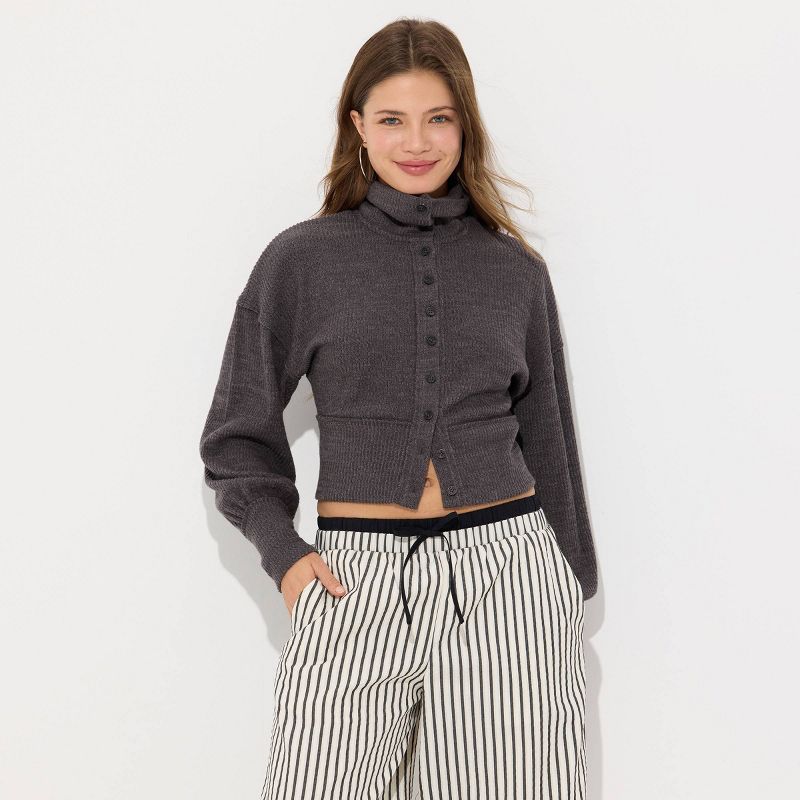 Women's Ribbed Brushed Button Cardigan - Wild Fable™ Dark Heather Gray S