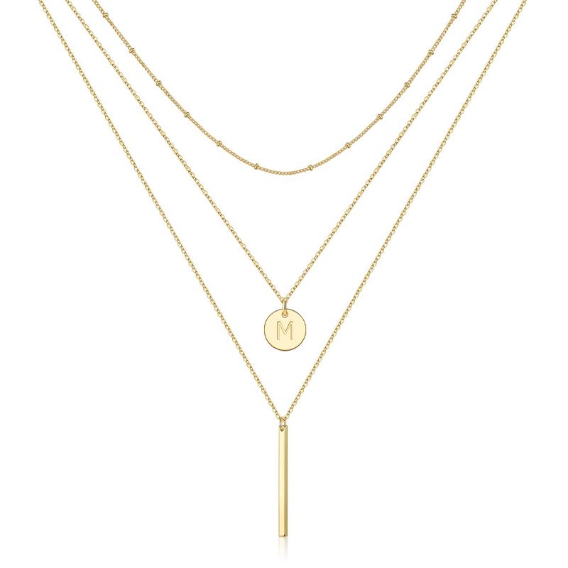 Turandoss 3PCS Gold Initial Layered Necklaces for Women, Stacking Pendant Y Necklace, Gold Jewelry, Valentine's Day Gifts, 15/18/22+2.5Inches Gold M