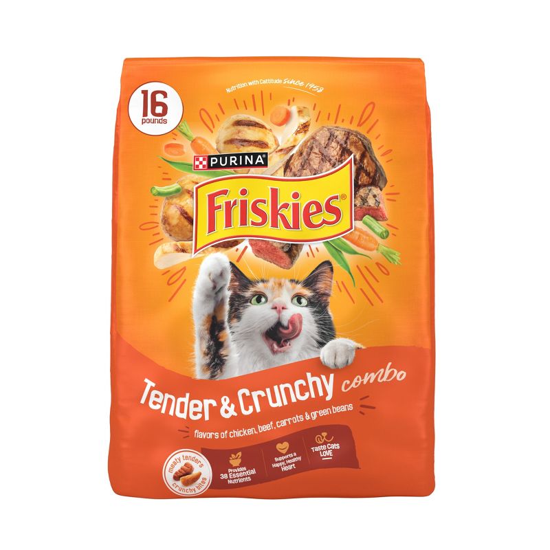Friskies Tender & Crunchy with Flavors Chicken,Beef,Carrots&Green Beans Adult Complete & Balanced Dry Cat Food - 16lbs