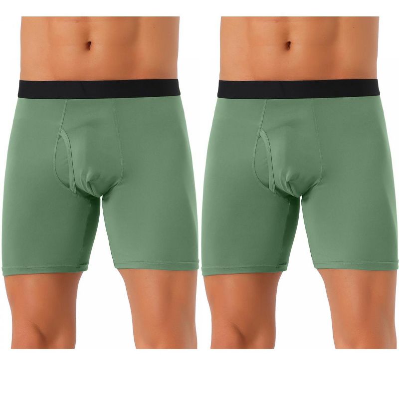 INSPIRE CHIC Men's 2 Pack Lightweight Solid Color Soft Stretch Open-fly Basic Boxer Briefs 2 Green 34