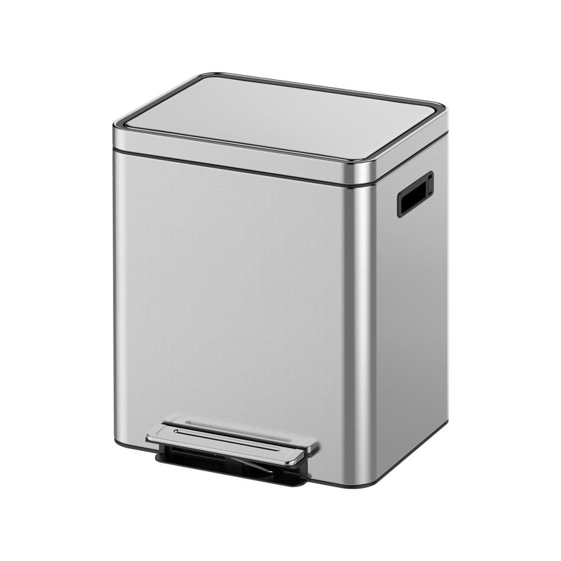 Stainless Steel Trash Can with Dual Compartments, 2 x 4.76 Gallon Foot Pedal Recycling Bin Featuring Side Handles for Home Office Kitchen Use