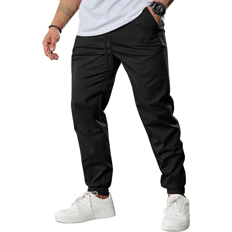 COOFANDY Men Joggers Pants Cotton Casual Cargo Drawstring Pants Outdoor Hiking Track Jogging Sweatpant Black 36W
