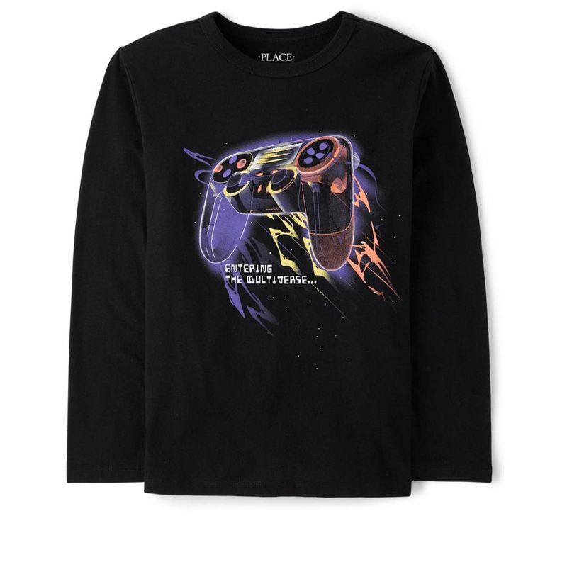 The Children's Place Boys Long Sleeve Game Controller Universe Graphic Tee Black XS (4)