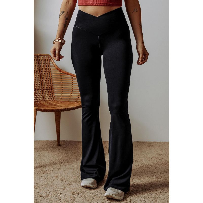 Black V-Shape High Waist Flared Leggings for Women