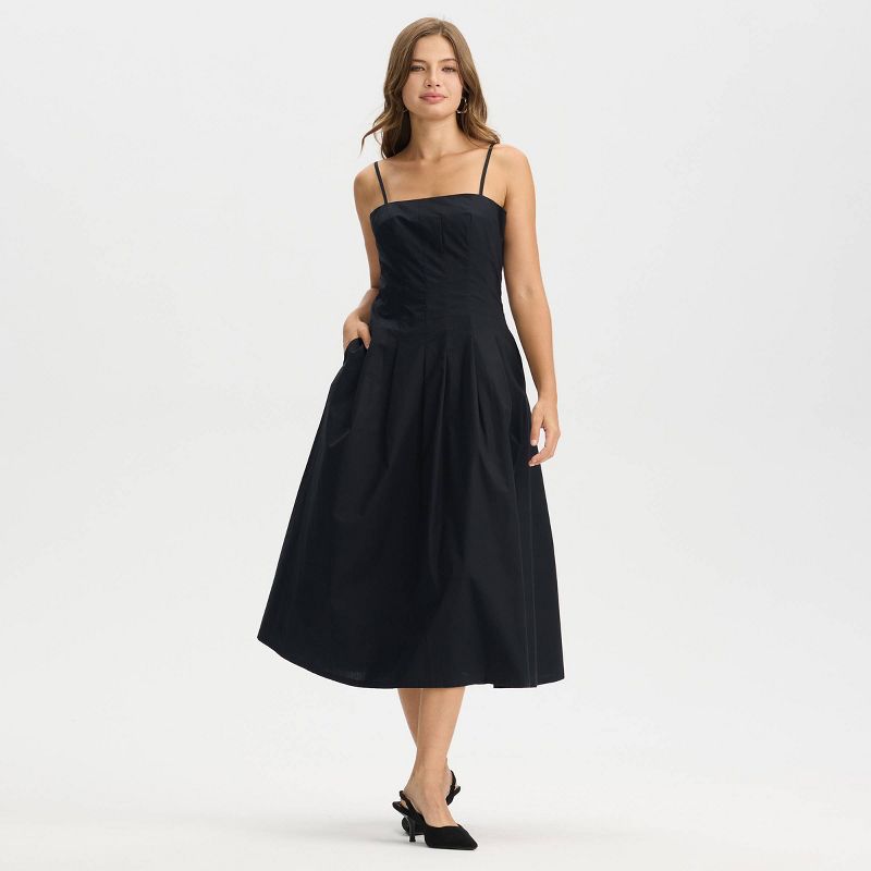 Women's Sleeveless Paneled Midi A-Line Dress - A New Day™ Black M