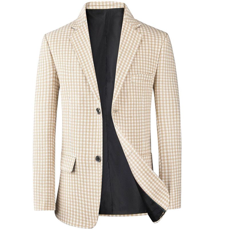 Lars Amadeus Men's Classic Fit Business Two Button Houndstooth Printed Blazer Beige Medium