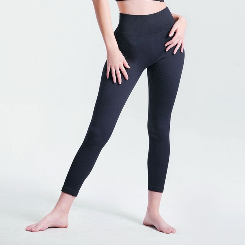 NAYSAYE XL Women Yoga Pant Leggings Ribbed Solid High-Waisted Tummy Control Seamless Soft Gym Outfit Yoga Pants for Women Leg Training, Black