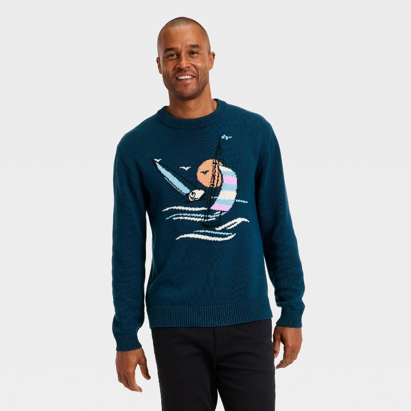 Men's Textured Crewneck Sweater - Goodfellow & Co™ Navy Blue S