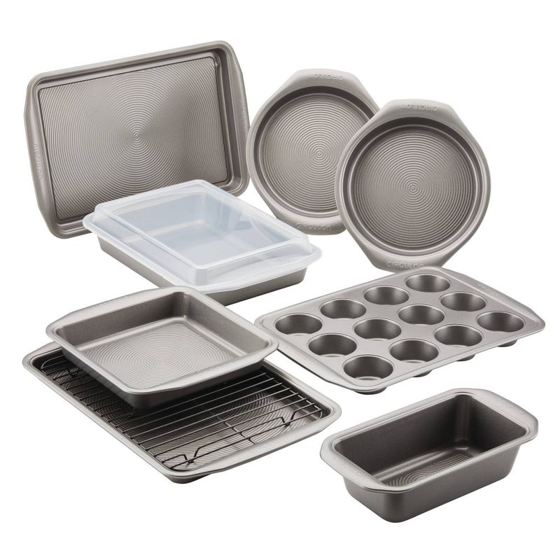 Circulon 10pc Total Nonstick Bakeware Set Gray: Steel Baking Set with Cookie Sheets, Cake & Muffin Pans, Cooling Rack