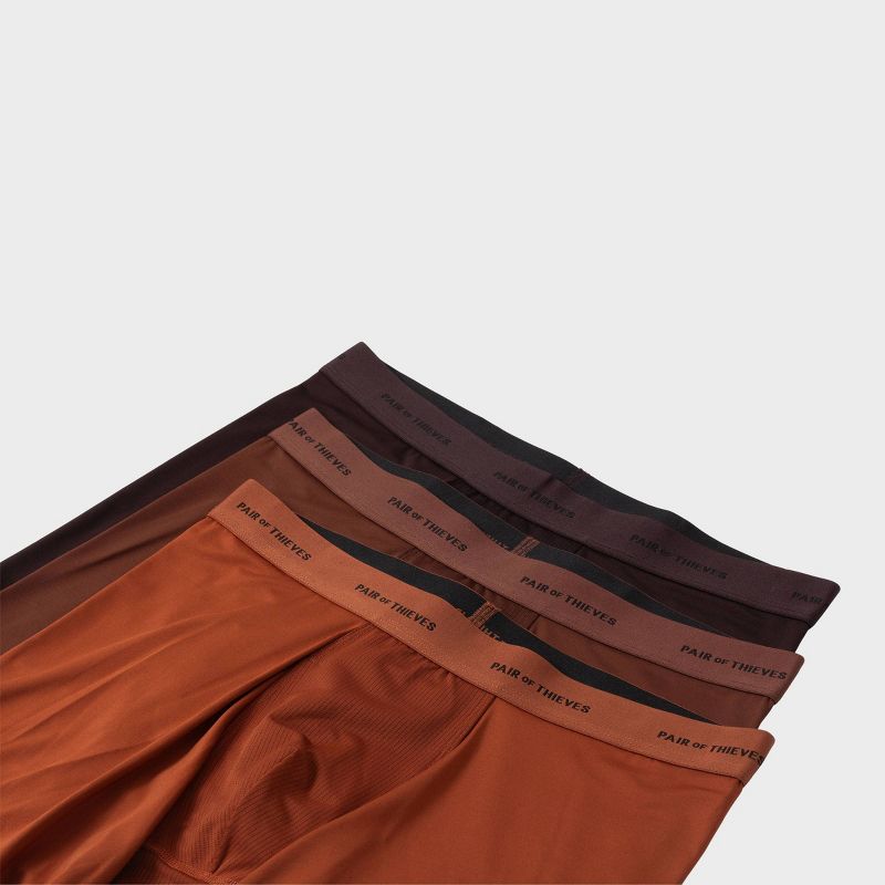 Pair of Thieves Men's 3pk Quick Dry Poly Boxer Briefs - Brown M: Tagless, Flat Seams, Medium Size