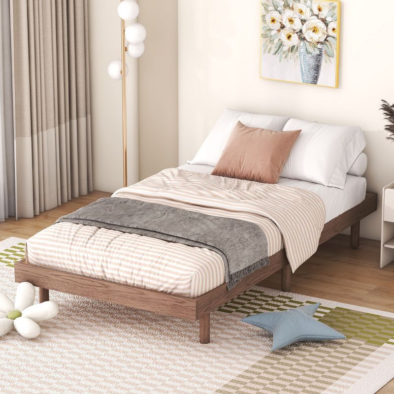 FONTOI Minimalist Twin Size Bed Frame Beds Modern Floating Platform Bed, Bedroom Furniture, No Box Spring Needed, Brown, 77.6"*40.9"*10.4"