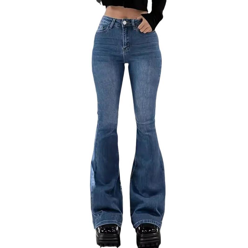 Coolmee Women Bell Bottom Bootcut Jeans High Waist Ripped Flared Jean Destroyed Raw Hem Stretchy Denim Pants M Blue