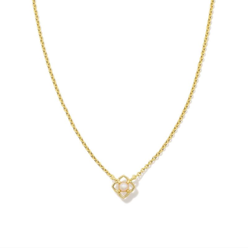 Kendra Scott Lydia Pendant Necklace - Gold/Pearl: 14K Gold Over Brass, Lobster Claw Clasp, 19" Length