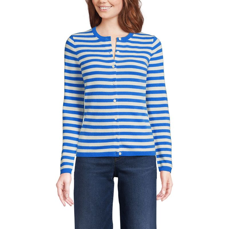 Lands' End Women's Cashmere Cardigan Sweater - Small - Muted Cobalt/Ivory Breton