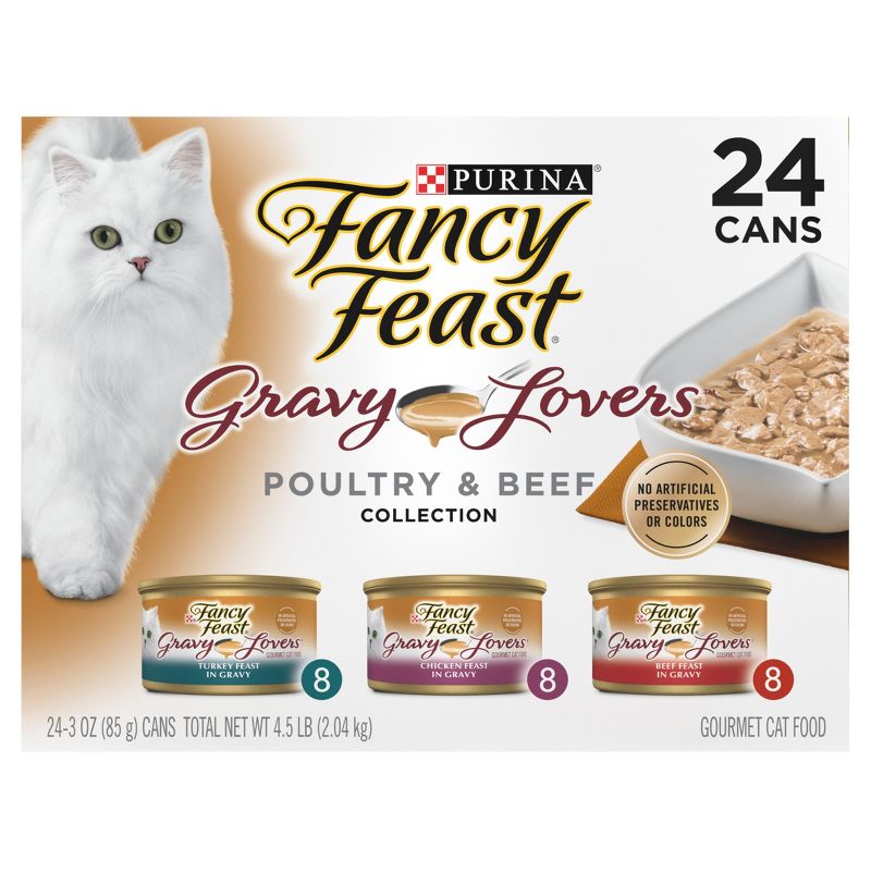 Purina Fancy Feast Gravy Lovers Chicken, Turkey & Beef Flavor Wet Cat Food Cans Variety Pack - 3oz/24ct