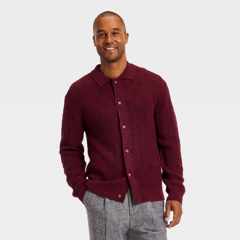 Men's Long Sleeve Cardigan Sweater - Goodfellow & Co™ Red M