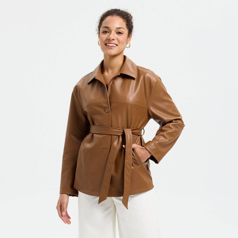 Women's Tie-Waist Trench Coat - A New Day™ Brown XS
